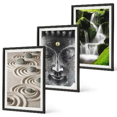 The Peace of the Stones of the Buda Zen Waterfall wall art set of 3 framed pieces