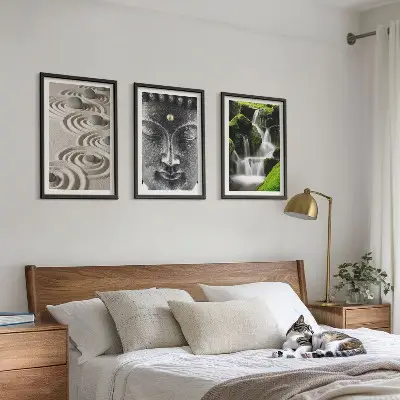 The Peace of the Stones of the Buda Zen Waterfall wall art set of 3 framed pieces