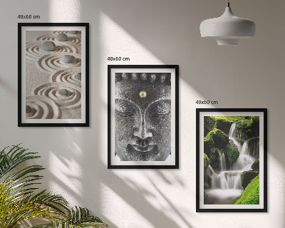 Set of 3 framed wall art pieces The Peace of the Stones of the Buda Zen Waterfall