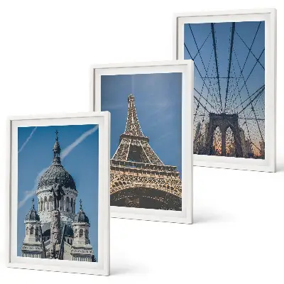Wall art set featuring views of buildings from cities around the world