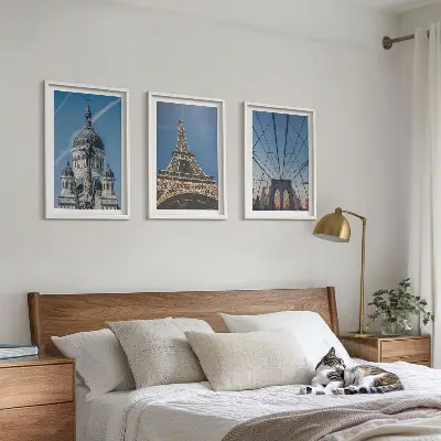 Wall art set featuring views of buildings from cities around the world
