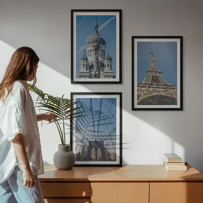 Wall art set featuring views of buildings from cities around the world