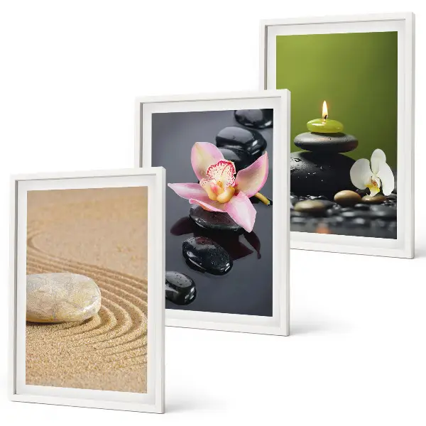 Three-piece zen stone wall art relaxing motif design