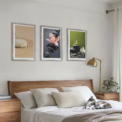 Three-piece zen stone wall art relaxing motif design