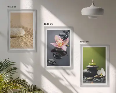 Three-piece zen stone wall art relaxing motif design