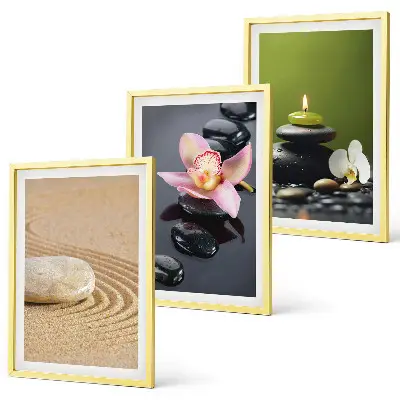 Three-piece zen stone wall art relaxing motif design