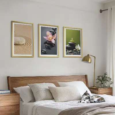 Three-piece zen stone wall art relaxing motif design