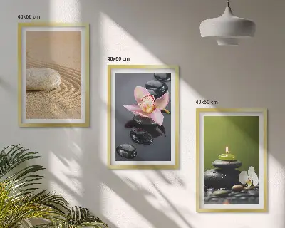 Three-piece zen stone wall art relaxing motif design