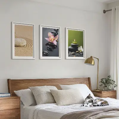 Three-piece zen stone wall art relaxing motif design