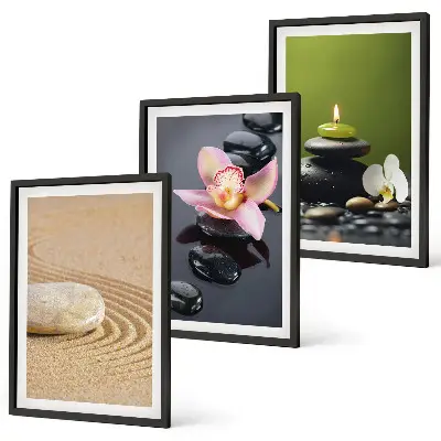 Three-piece zen stone wall art relaxing motif design