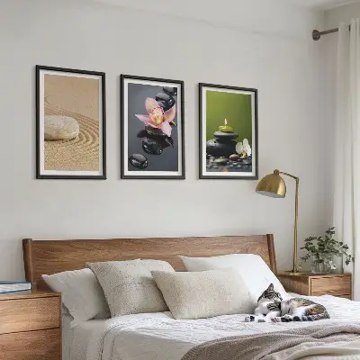 Three-piece zen stone wall art relaxing motif design
