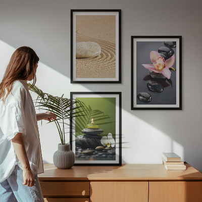 Three-piece wall art piece Relaxing zen stone motifs