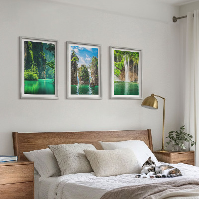 Three-piece wall art piece Green landscapes waterfalls