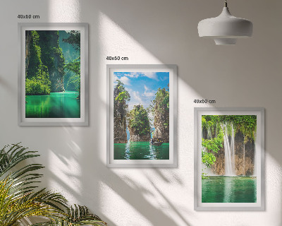 Three-piece wall art piece Green landscapes waterfalls