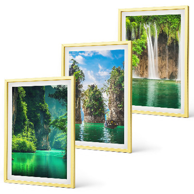 Three-piece wall art piece Green landscapes waterfalls