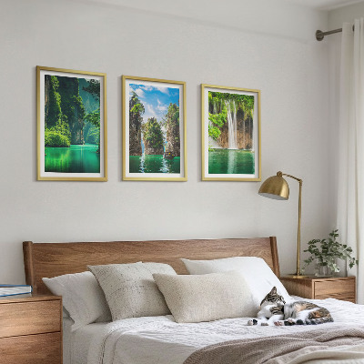 Three-piece wall art piece Green landscapes waterfalls