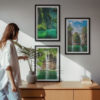 Three-piece wall art piece Green landscapes waterfalls