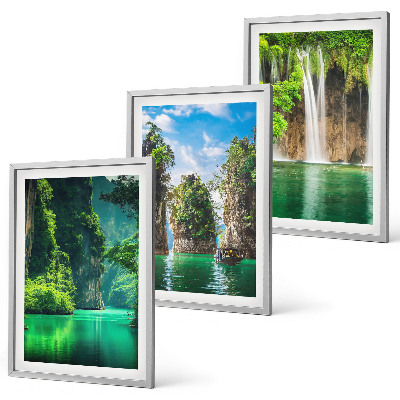 Three-piece wall art piece Green landscapes waterfalls