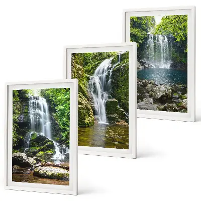 Wall art set waterfalls in green surroundings