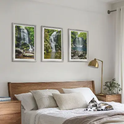 Wall art set waterfalls in green surroundings
