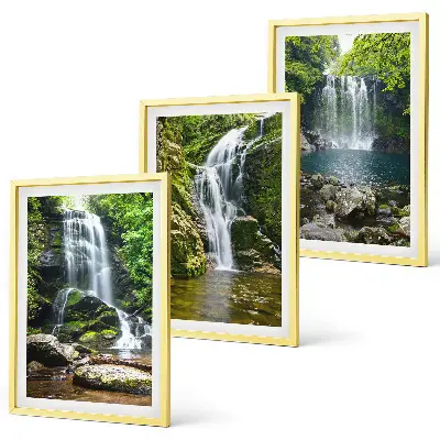 Wall art set waterfalls in green surroundings