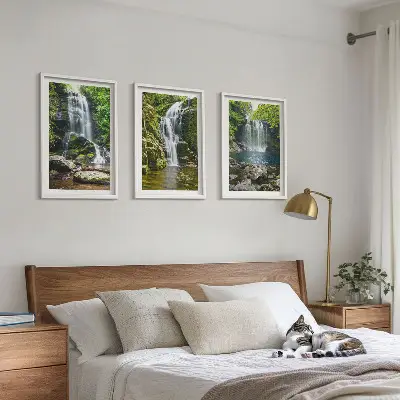 Wall art set waterfalls in green surroundings