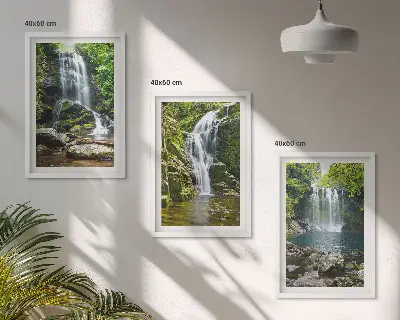 Wall art set waterfalls in green surroundings