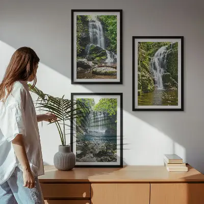 Wall art set waterfalls in green surroundings