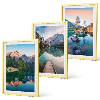 Three-piece wall art piece Mountain lakes reflection forest