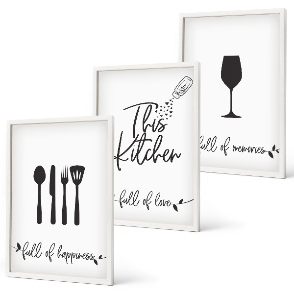 Set of 3 framed wall art pieces Kitchen utensil patterns