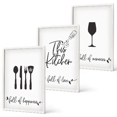 Kitchen utensil pattern wall art set of 3 framed pieces