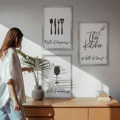 Set of 3 framed wall art pieces Kitchen utensil patterns