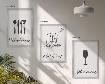 Set of 3 framed wall art pieces Kitchen utensil patterns