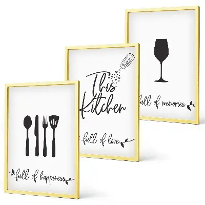 Kitchen utensil pattern wall art set of 3 framed pieces