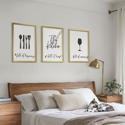 Set of 3 framed wall art pieces Kitchen utensil patterns