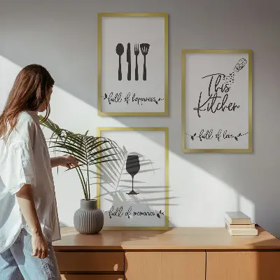Kitchen utensil pattern wall art set of 3 framed pieces