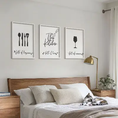 Kitchen utensil pattern wall art set of 3 framed pieces