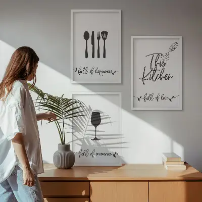 Kitchen utensil pattern wall art set of 3 framed pieces