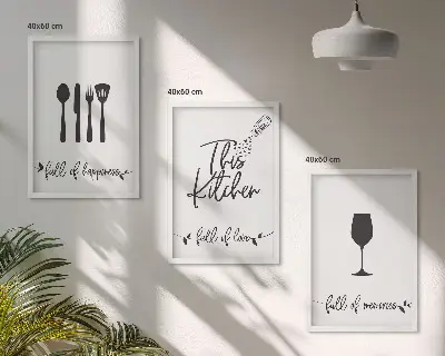 Kitchen utensil pattern wall art set of 3 framed pieces