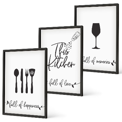 Set of 3 framed wall art pieces Kitchen utensil patterns