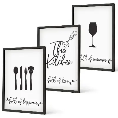 Kitchen utensil pattern wall art set of 3 framed pieces