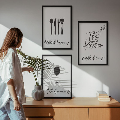 Set of 3 framed wall art pieces Kitchen utensil patterns