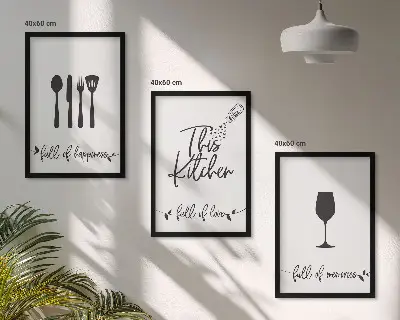 Kitchen utensil pattern wall art set of 3 framed pieces