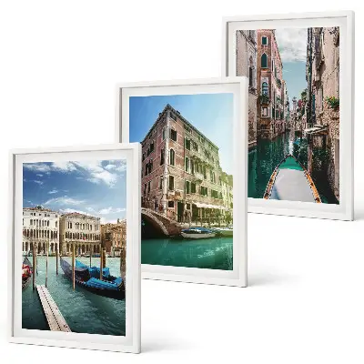 Three-piece wall art set featuring Venice canal architecture
