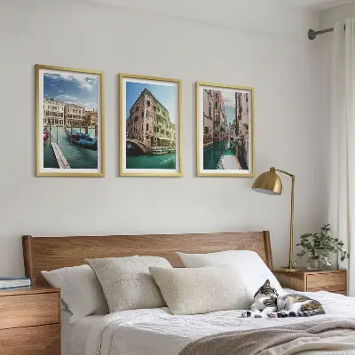 Three-piece wall art set featuring Venice canal architecture
