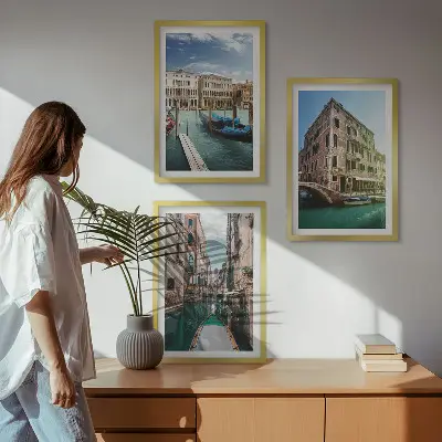 Three-piece wall art set featuring Venice canal architecture