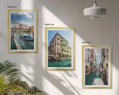 Three-piece wall art set featuring Venice canal architecture