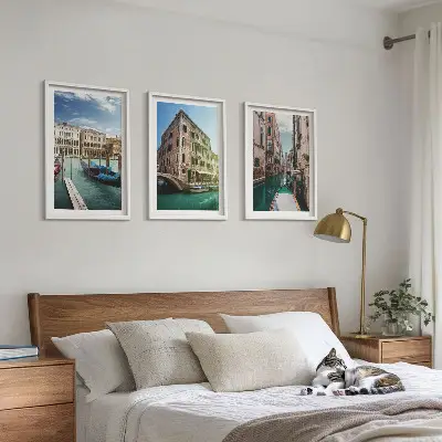 Three-piece wall art set featuring Venice canal architecture