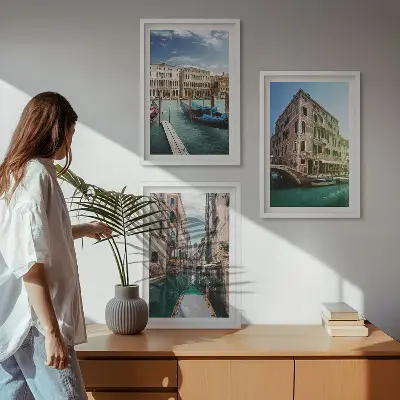 Three-piece wall art set featuring Venice canal architecture
