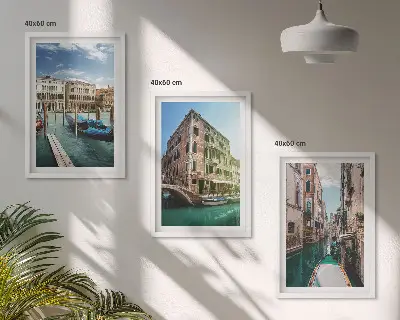 Three-piece wall art set featuring Venice canal architecture